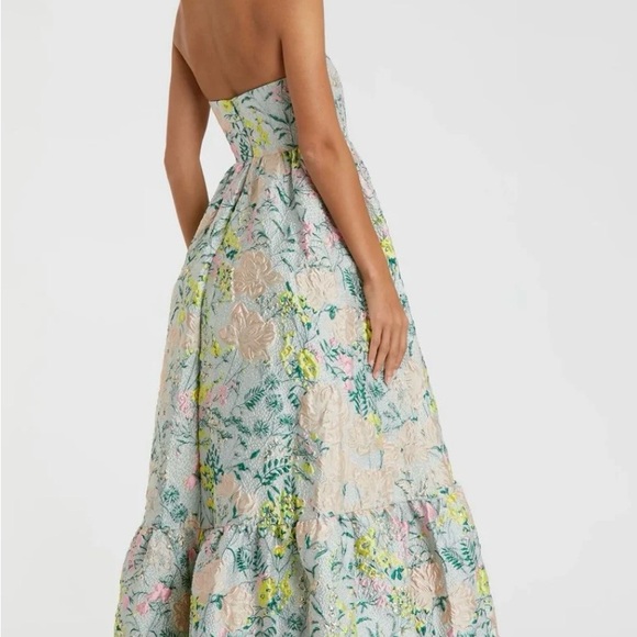 Mac Duggal Strapless Floral Jacquard Gown in Pastel Multi - Picture 3 of 3